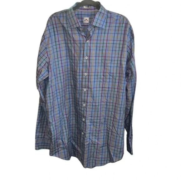 Peter Millar Blue MultiColored Plaid Long Sleeve Button Down Shirt Size Large T - Picture 1 of 9